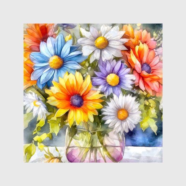 Шторы «Цветы в вазе акварель»