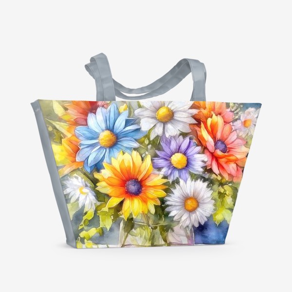 Пляжная сумка «Цветы в вазе акварель»