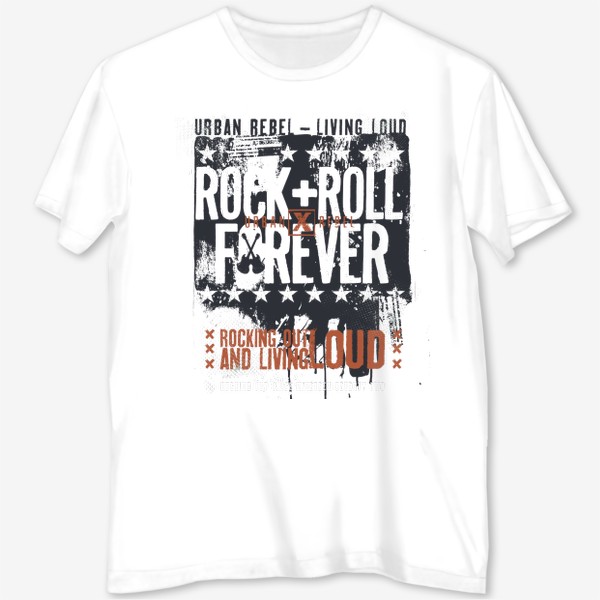 Футболка с полной запечаткой «Rock + Roll Forever "Рок-н-Ролл - рок-музыка - гитара - музыкант - панк"»