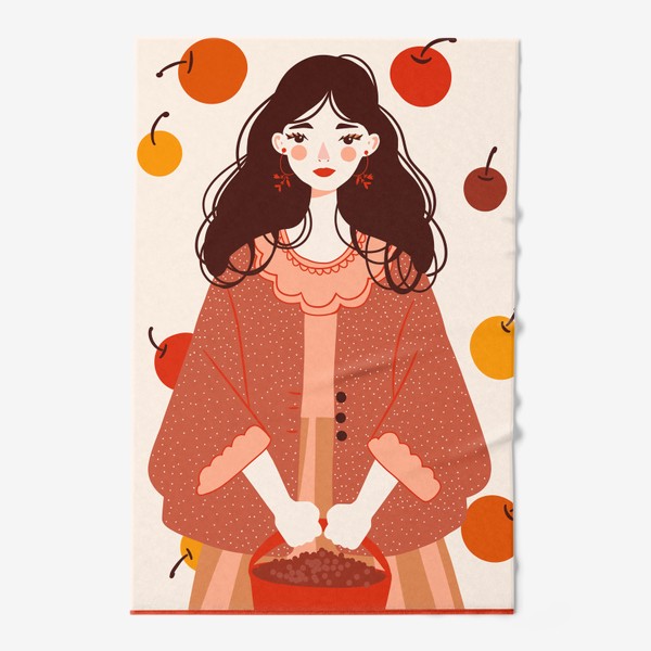 Полотенце «Девушка с ведерком ягод, осенний принт в подарок»