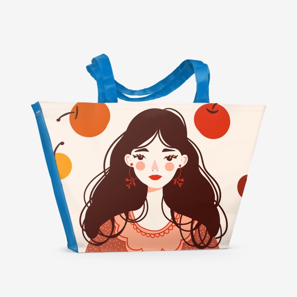 Пляжная сумка &laquo;Девушка с ведерком ягод, осенний принт в подарок&raquo;