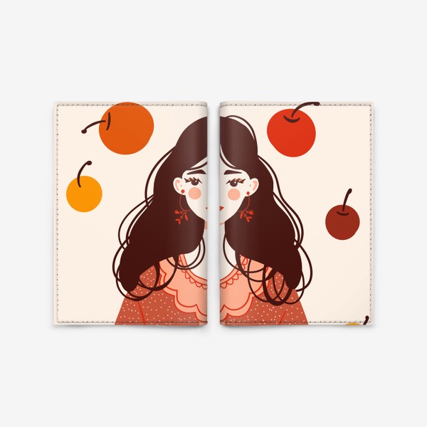 Обложка для паспорта «Девушка с ведерком ягод, осенний принт в подарок»