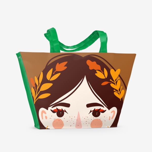Пляжная сумка «Осенняя принцесса, девушка с венком из осенних листьев, осенний принт в подарок»