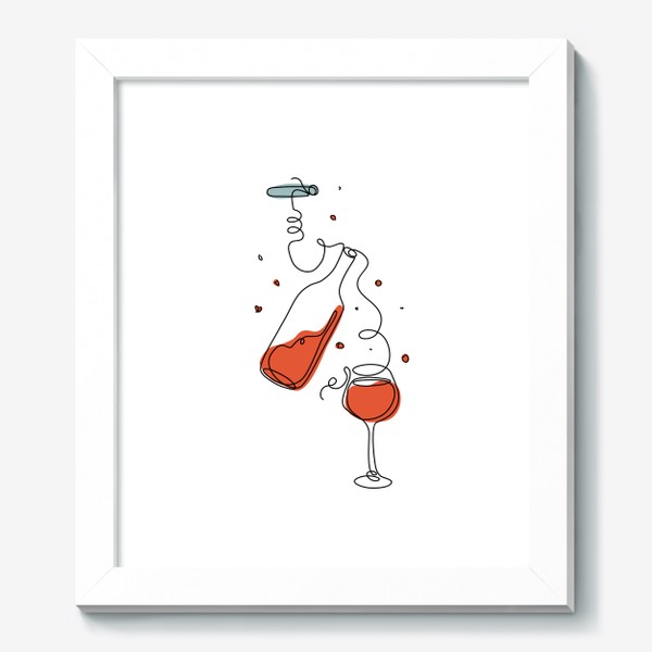Картина «Бутылка красного вина, бокал и штопор в стиле лайн арт»