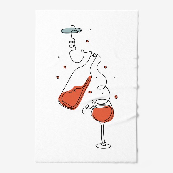 Полотенце «Бутылка красного вина, бокал и штопор в стиле лайн арт»