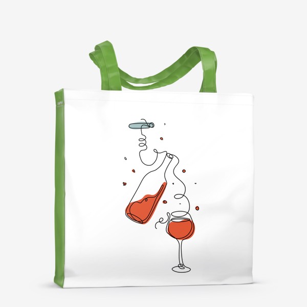 Сумка-шоппер «Бутылка красного вина, бокал и штопор в стиле лайн арт»