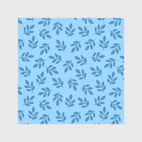 Шторы «Принт с листьями Синие или голубые листья на голубом фоне»