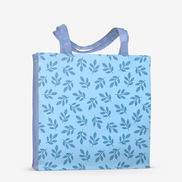 Сумка-шоппер «Принт с листьями Синие или голубые листья на голубом фоне»