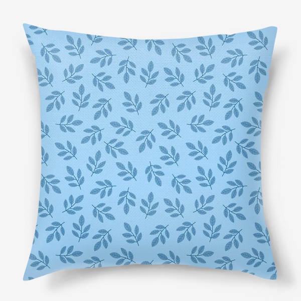 Подушка «Принт с листьями Синие или голубые листья на голубом фоне»