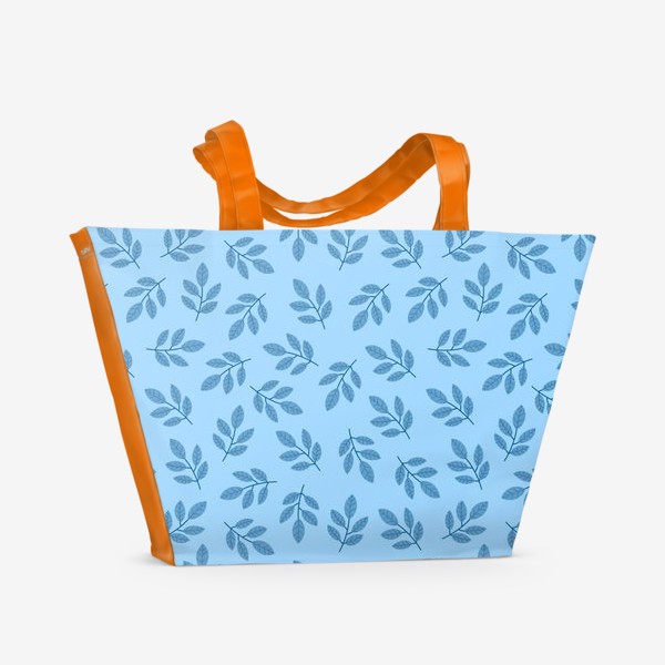 Пляжная сумка «Принт с листьями Синие или голубые листья на голубом фоне»