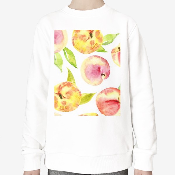 Свитшот «Акварельные персики. Сочные фрукты на белом фоне»