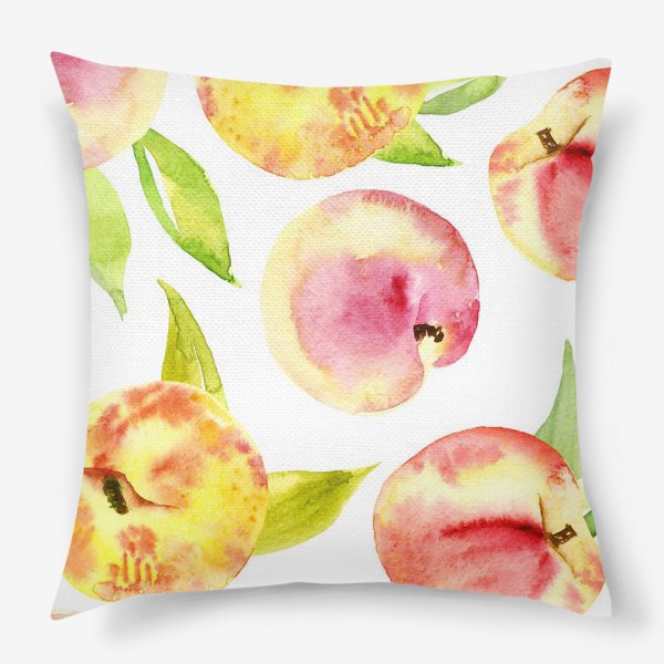 Подушка «Акварельные персики. Сочные фрукты на белом фоне»