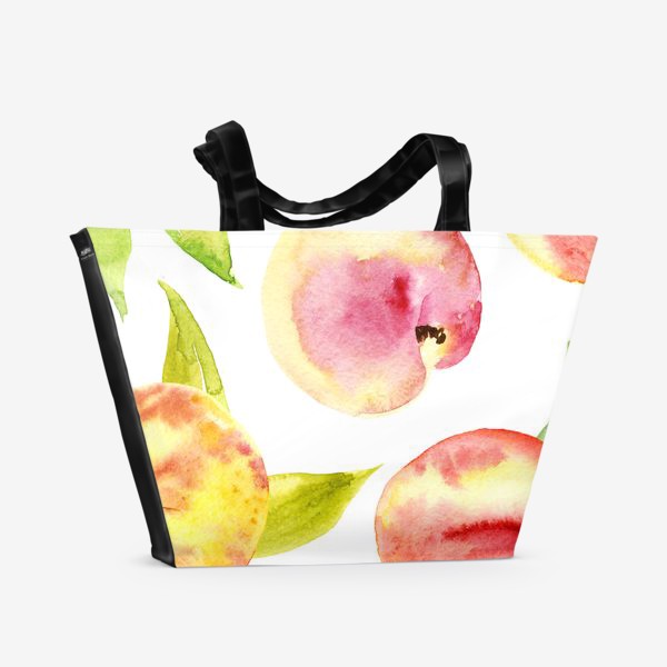 Пляжная сумка «Акварельные персики. Сочные фрукты на белом фоне»
