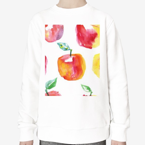 Свитшот «Акварельные яблоки в ряд. Желтый, красный, белый»