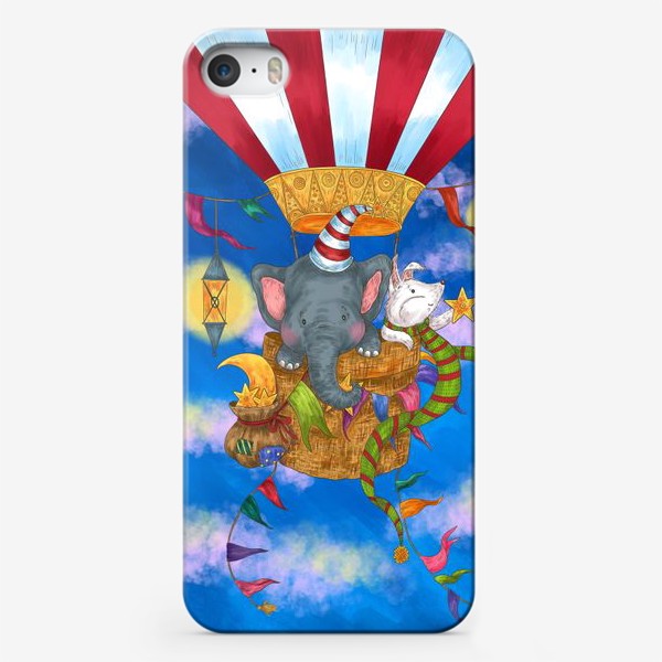Чехол iPhone «Милый слон и собака на воздушном шаре летят»