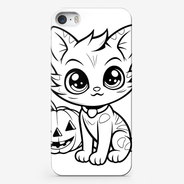 Чехол iPhone «Кот и тыква. Детский принт на Хэллоуин»