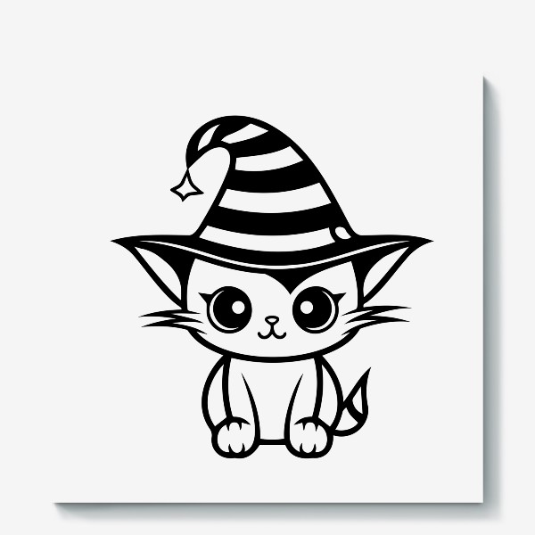 Холст «Котик в магической шляпе. Детский принт на Хэллоуин»