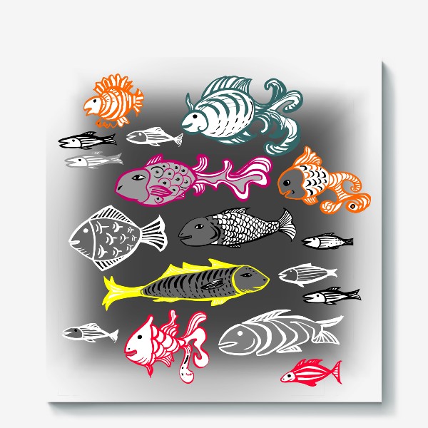 Холст «Экзотические цветные рыбы в сером»