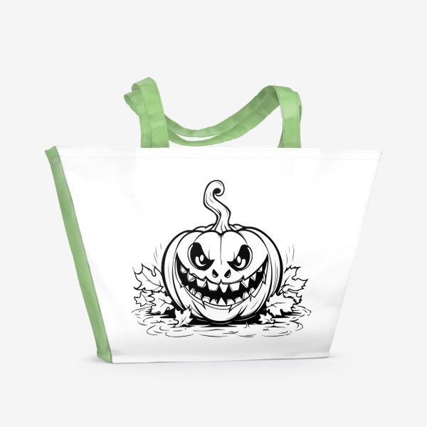 Пляжная сумка «Тыква на Хэллоуин. Черно-белый осенний принт »