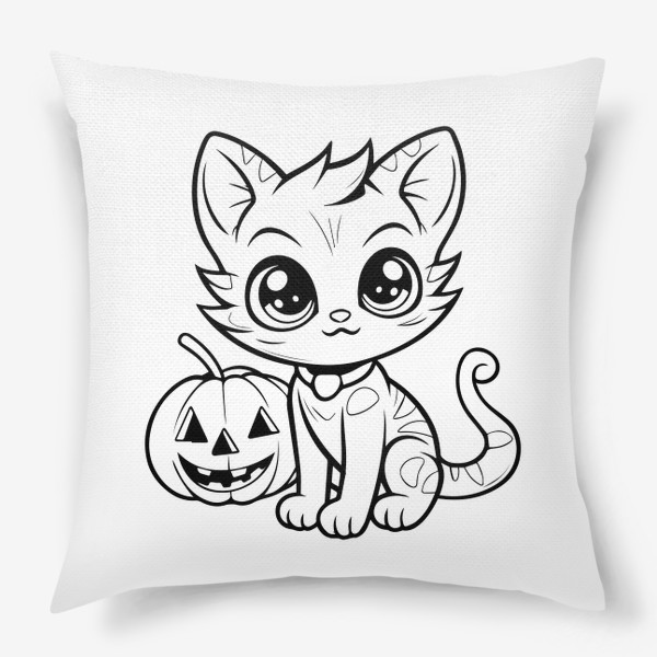 Подушка «Кот и тыква. Детский принт на Хэллоуин»
