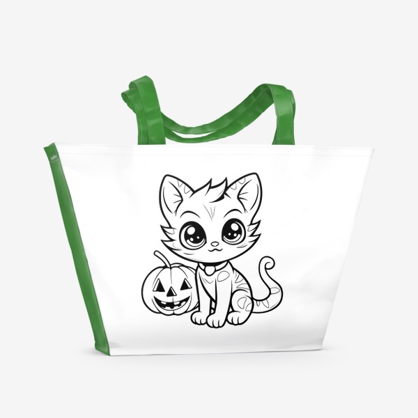 Пляжная сумка «Кот и тыква. Детский принт на Хэллоуин»
