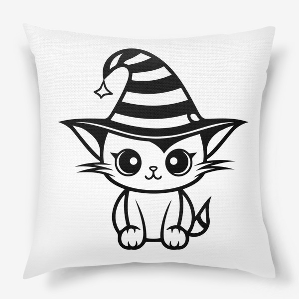Подушка «Котик в магической шляпе. Детский принт на Хэллоуин»