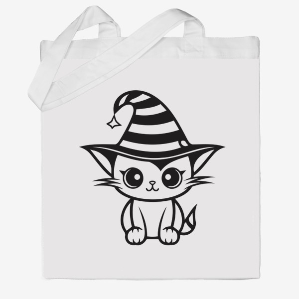Сумка хб «Котик в магической шляпе. Детский принт на Хэллоуин»