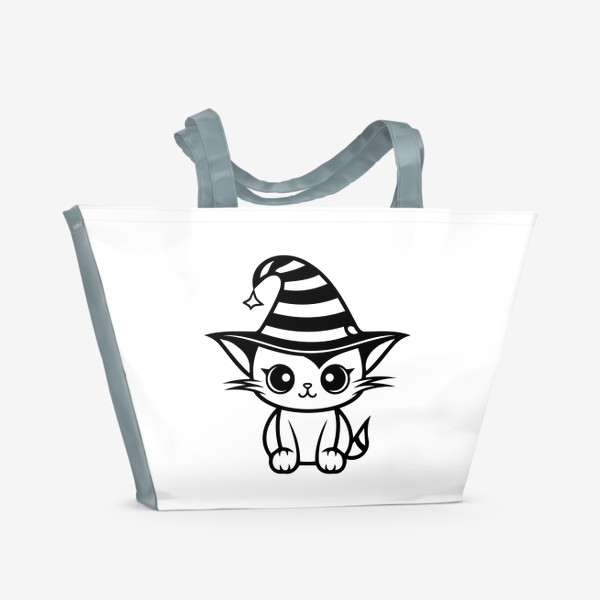 Пляжная сумка «Котик в магической шляпе. Детский принт на Хэллоуин»
