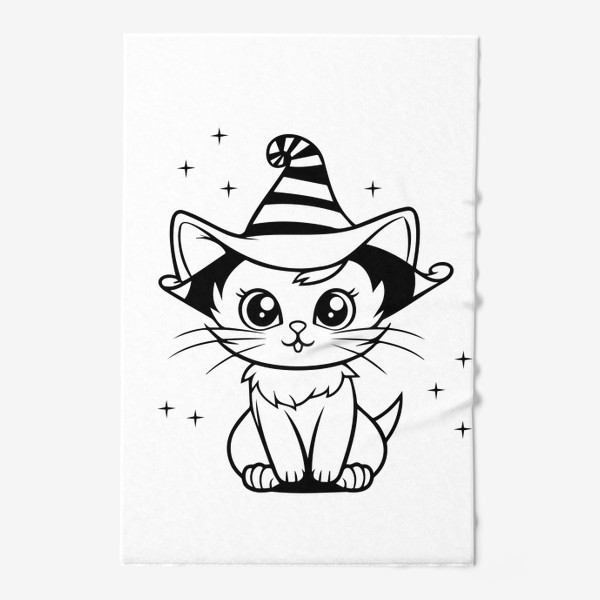 Полотенце «Магический котик в шляпе. Принт к Хэллоуину для детей»