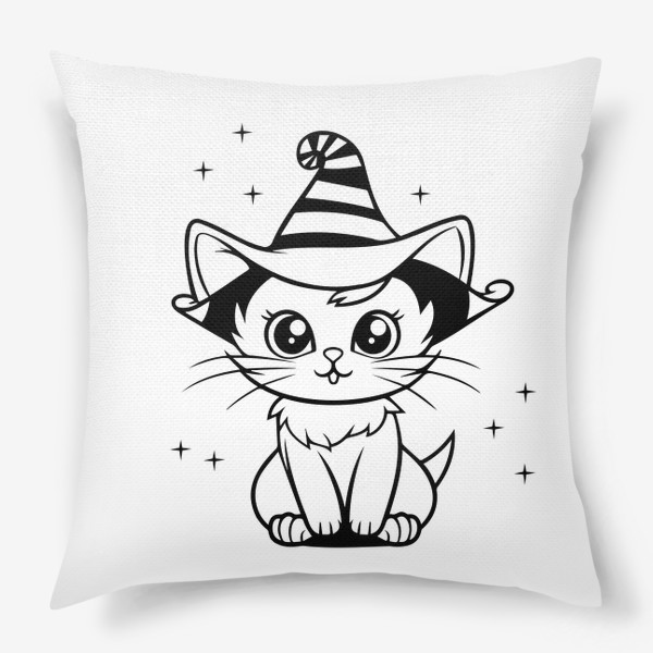 Подушка «Магический котик в шляпе. Принт к Хэллоуину для детей»