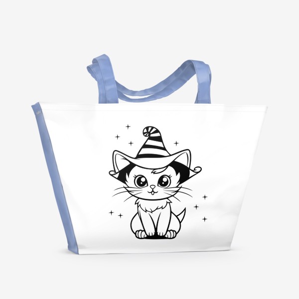 Пляжная сумка «Магический котик в шляпе. Принт к Хэллоуину для детей»