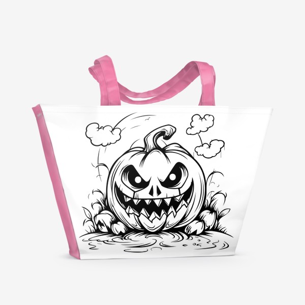 Пляжная сумка «Злобная тыква. Хэллоуин - черно-белый принт»
