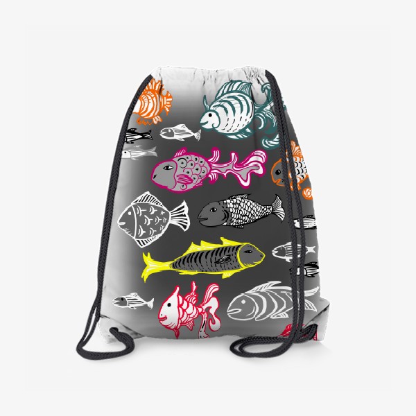Рюкзак «Экзотические цветные рыбы в сером»