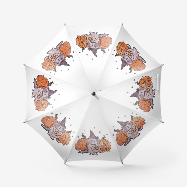 Зонт «Милый енот в шляпе и тыквы. Хэллоуин»
