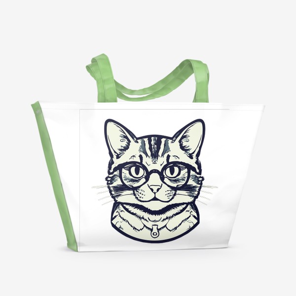 Пляжная сумка «кот в очках. монохромный стильный принт»