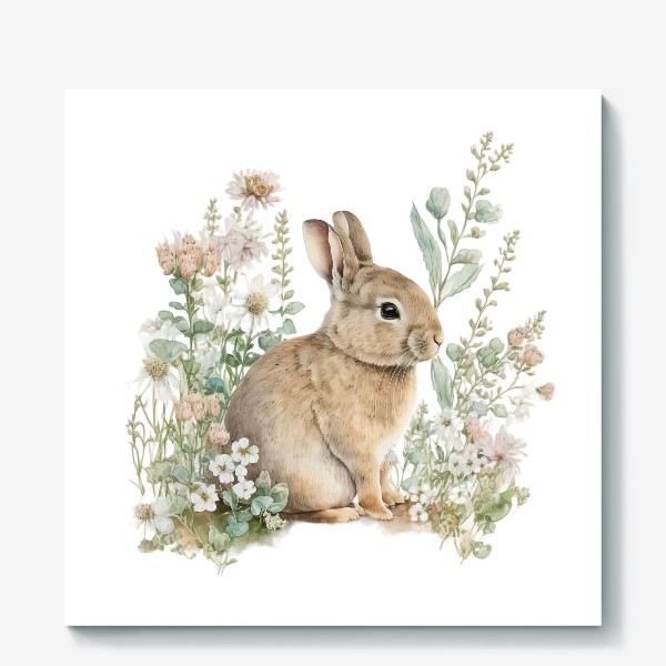 Холст «Кролик в полевых цветах»