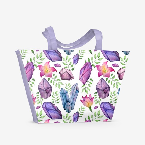 Пляжная сумка «Кристаллы и цветы. Акварельный паттерн»