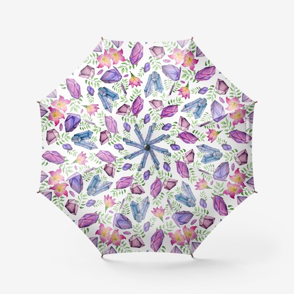Зонт «Кристаллы и цветы. Акварельный паттерн»