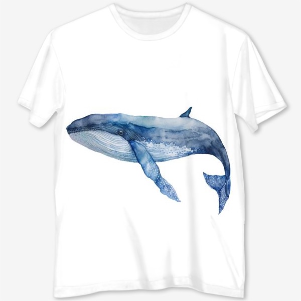 Футболка с полной запечаткой «Акварельный синий кит»
