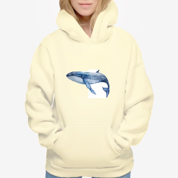 Худи «Акварельный синий кит»