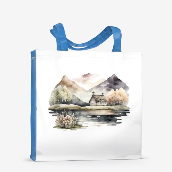 Сумка-шоппер «Скандинавский домик в горах у озера»