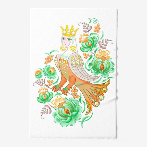 Полотенце «Сказочная птица Сирин (Алконост) среди цветов»