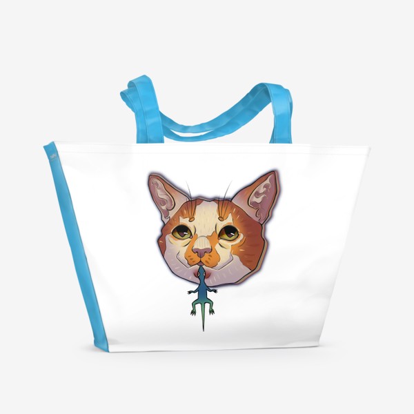 Пляжная сумка «Котик с ящеркой»