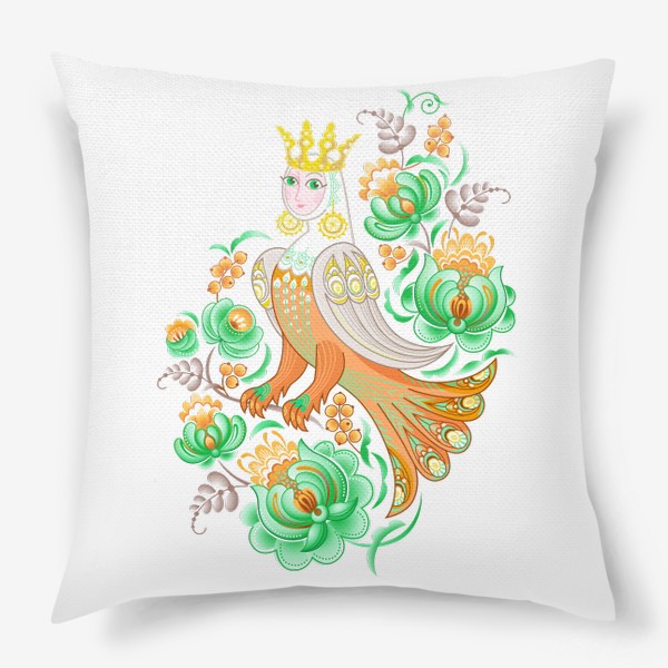 Подушка «Сказочная птица Сирин (Алконост) среди цветов»