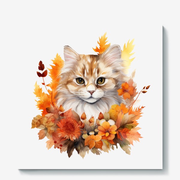 Холст «Осенний кот. Акварельный принт»
