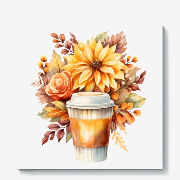 Холст «Осенний стаканчик кофе. Акварель»