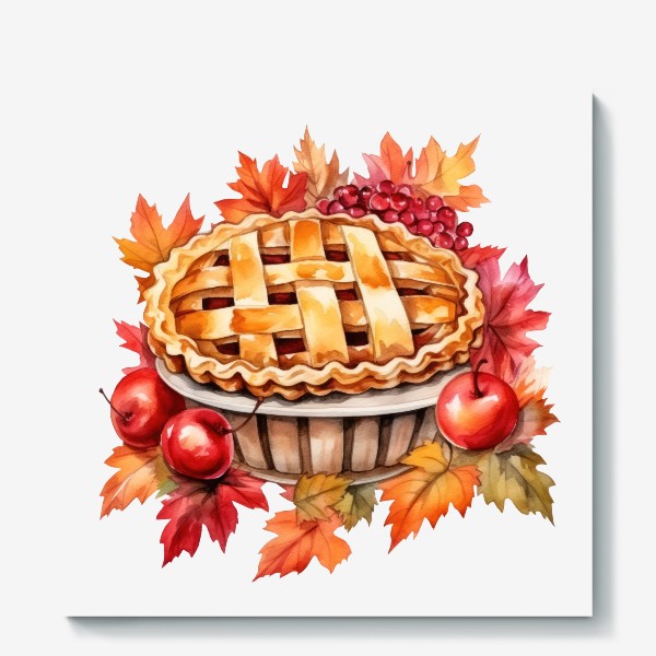 Холст «Осенний яблочный пирог. Акварельный принт»