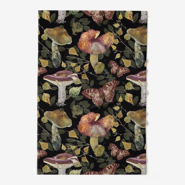 Полотенце «Паттерн с грибами,бабочками,осенними листьми»