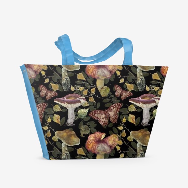 Пляжная сумка «Паттерн с грибами,бабочками,осенними листьми»