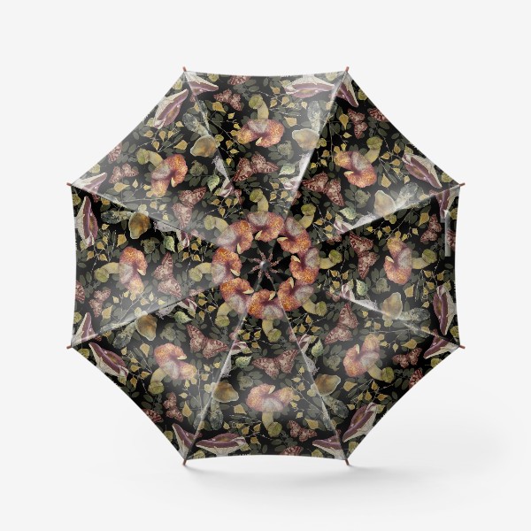 Зонт «Паттерн с грибами,бабочками,осенними листьми»